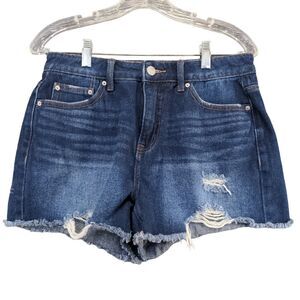 Time & Tru Women's High Rise Jean Shorts Blue Size 8 100% Cotton Distressed